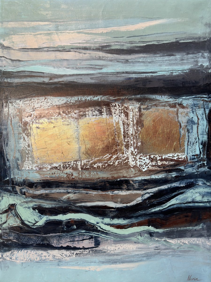 Abstract Landscape Painting By Narine Vardanyan, 24 X 31", Optimistic View, Original Artwork