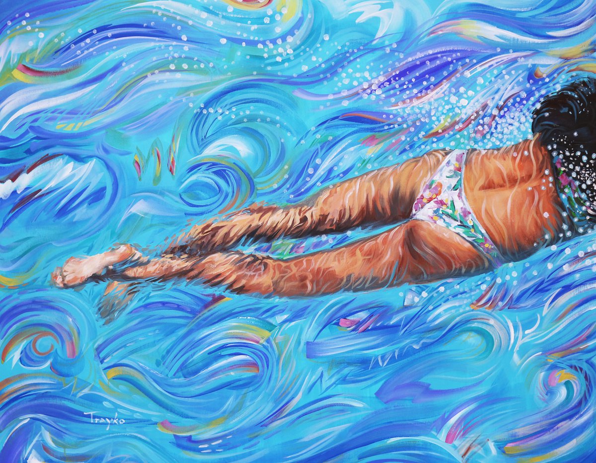 Impressionistic Landscape Acrylic Painting By Trayko Popov, 49 X 39", Everything Is Water, Original Artwork