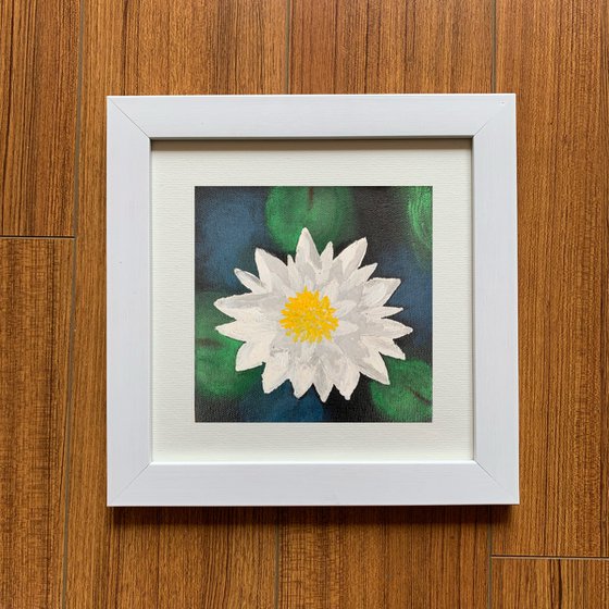 White water lily ! Small Impasto Painting!!  Ready to hang