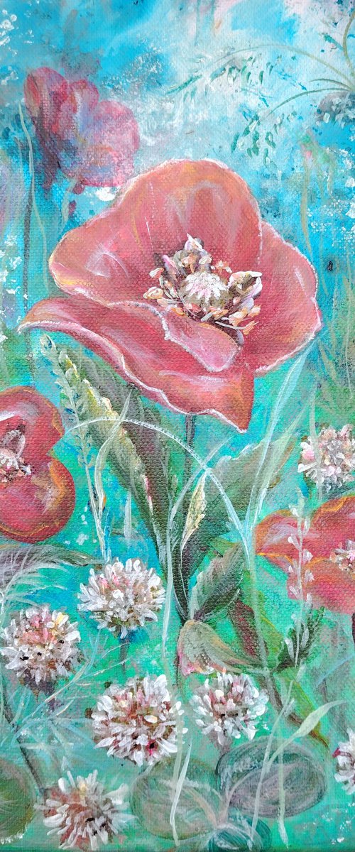 Whispering Poppy Meadow. Original. by Elena Pertceva
