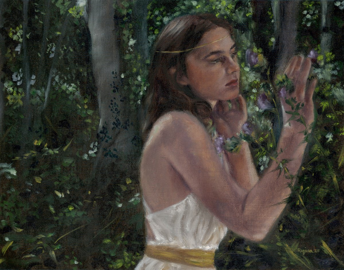 Impressionistic Portrait Oil Painting By Regina Mailloux, 14 X 11", "Summer Whisper", Original Artwork