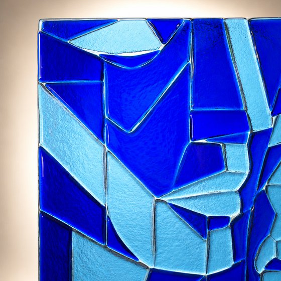 Blue Lovers, Fused Glass Portrait