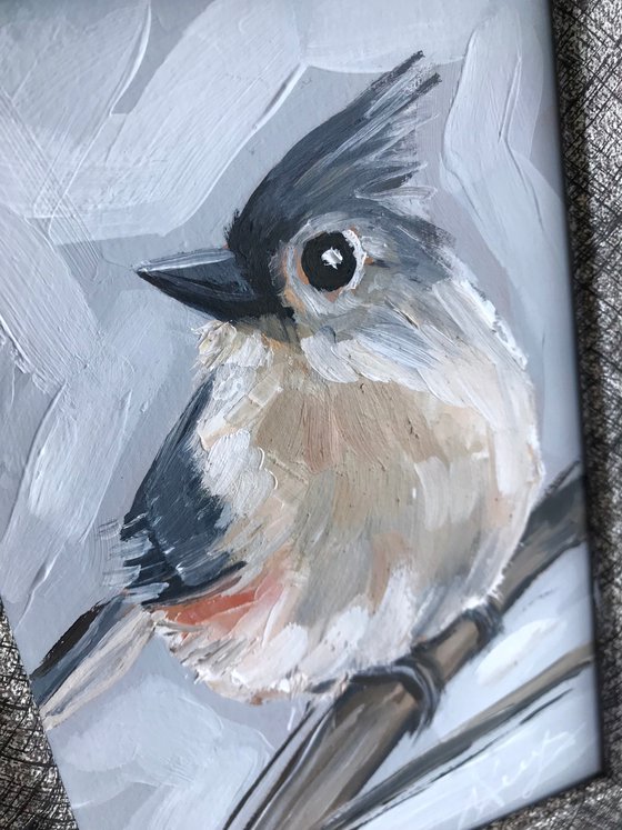 Bird painting mini art framed 15x20cmTufted Titmouse