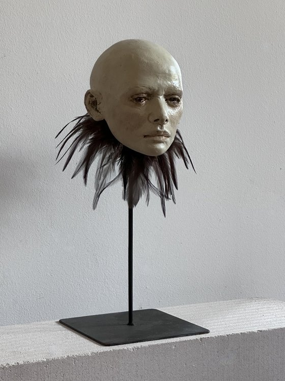 Ceramic Head with Feathers