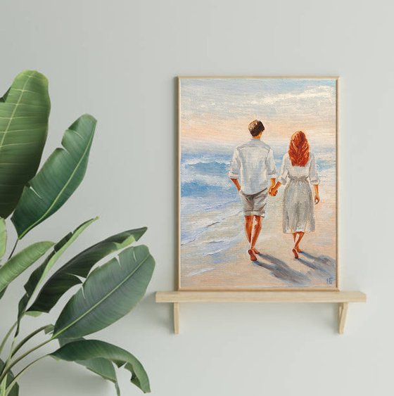 Together, A couple in love by the sea oil painting