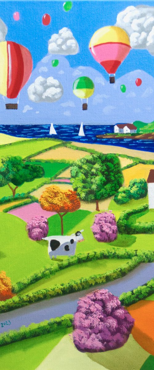Naive art, folk art painting of a cow by Gordon Bruce