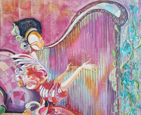 The harpist (60x80cm, oil painting, modern art, ready to hang)