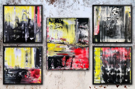 "We Want To Punk You Up" - Save As A Series - Original PMS Large Abstract Five Panel Acrylic Paintings On Plexiglass and Gallery Wrap Canvas, Framed - 80" x 52"