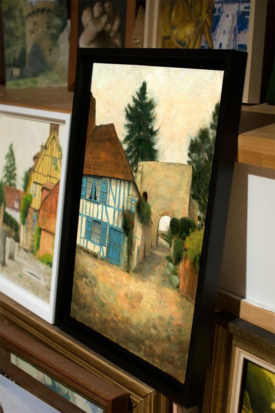 GERBEROY VILLAGE OF PAINTERS AND ROSES. THE OLD TIMBER FRAMED HOUSE PAINTING Framed