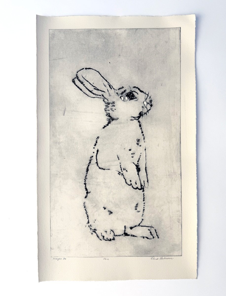 Animal Etchings & Engravings By Randi Antonsen, 13 X 22", Moon Rabbit, Original Artwork