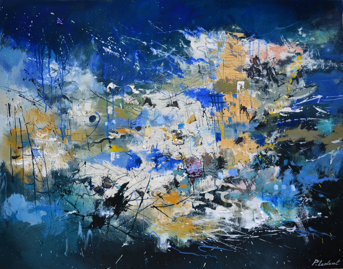 Abstract Oil Painting By Pol Henry Ledent, 35 X 28", Metamorphosis Process, Original Artwork