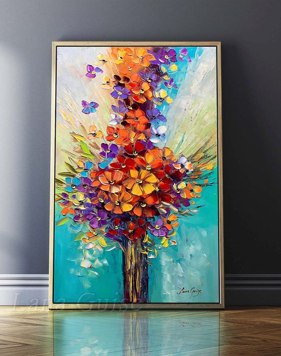 Flowers Painting Seasons of Love Original Abstract Heavy Textured Palette Knife