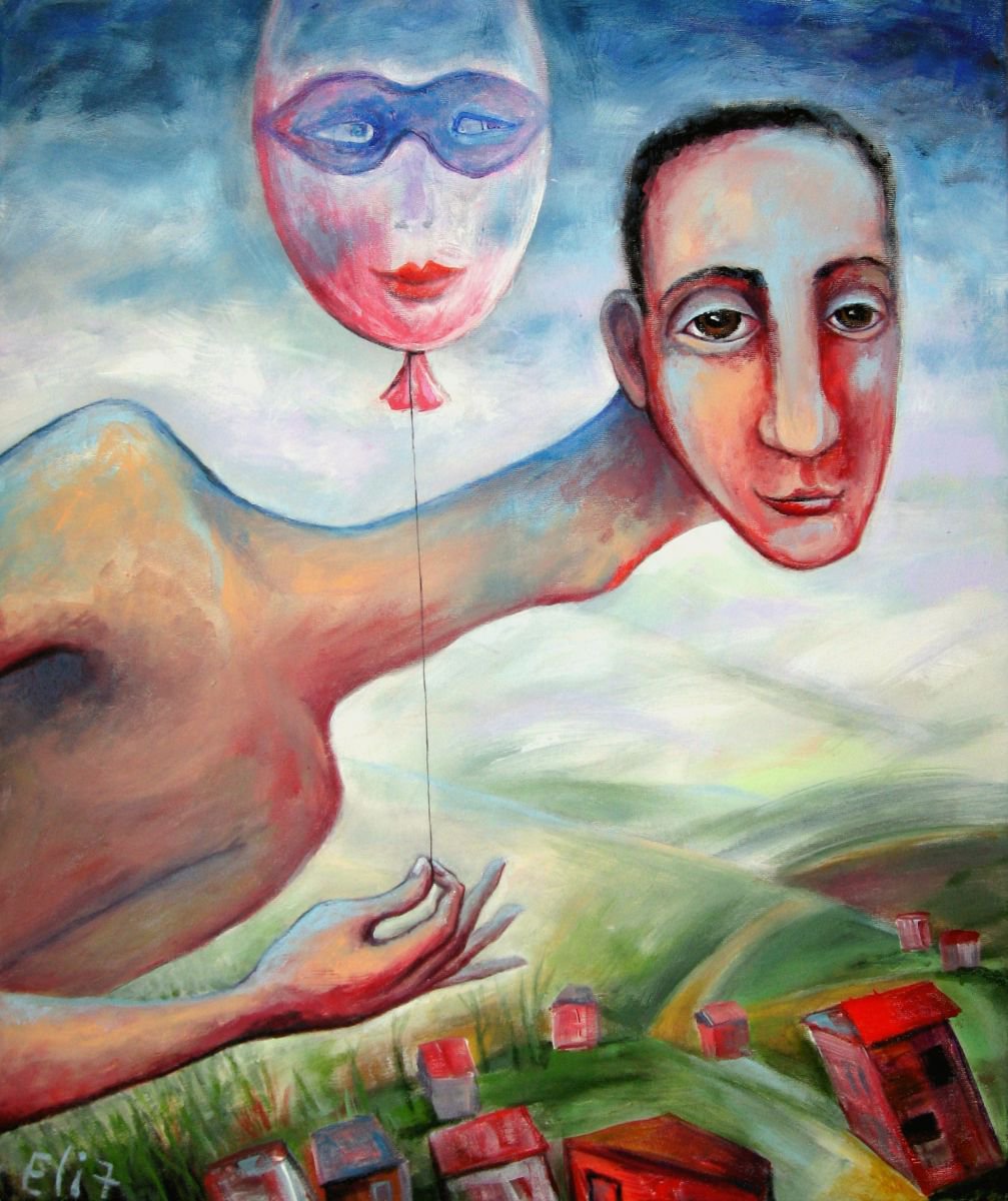 Expressive Portrait Acrylic Painting By Elisheva Nesis, 20 X 24, Love, Original Artwork