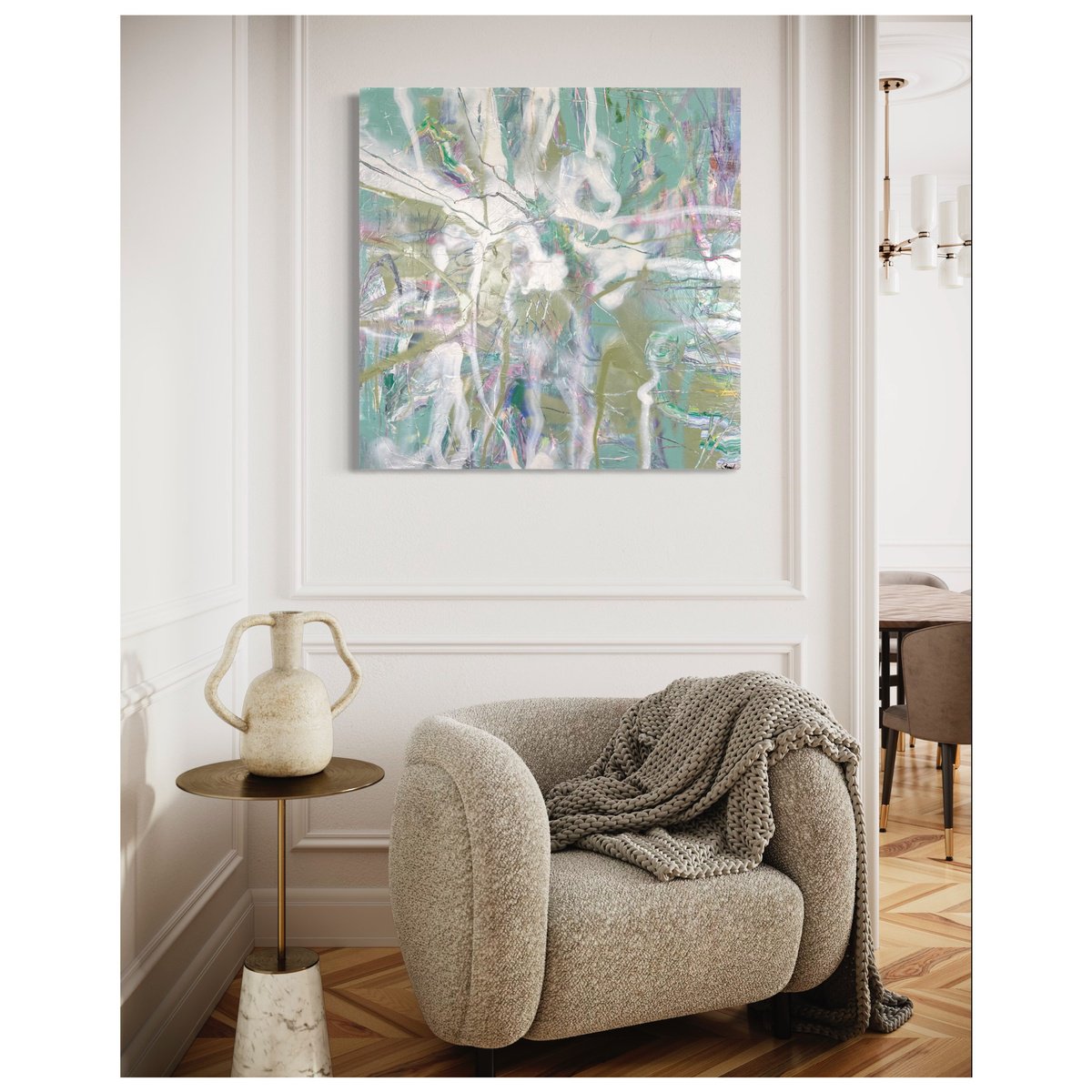 Expressive Abstract Acrylic Painting By Maria Esmar, 39 X 39", Falling Under Your Skin, Original Artwork