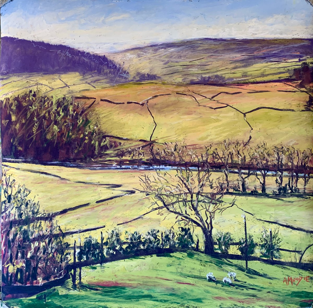Impressionistic Landscape Pastel Drawing By Andrew Moodie, 18 X 18, The Dales Above Appletreewick, Original Artwork
