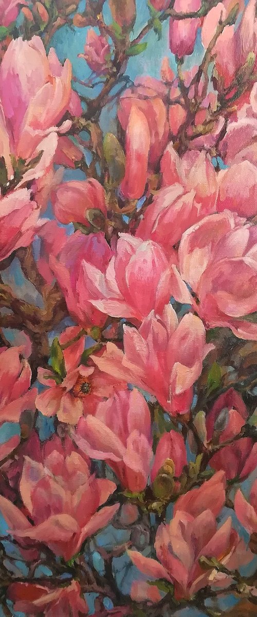 Magnolia - original artwork, bright color oil painting by Tetiana Borys
