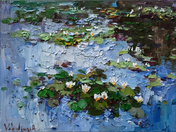 White water Lilies - Original Oil painting