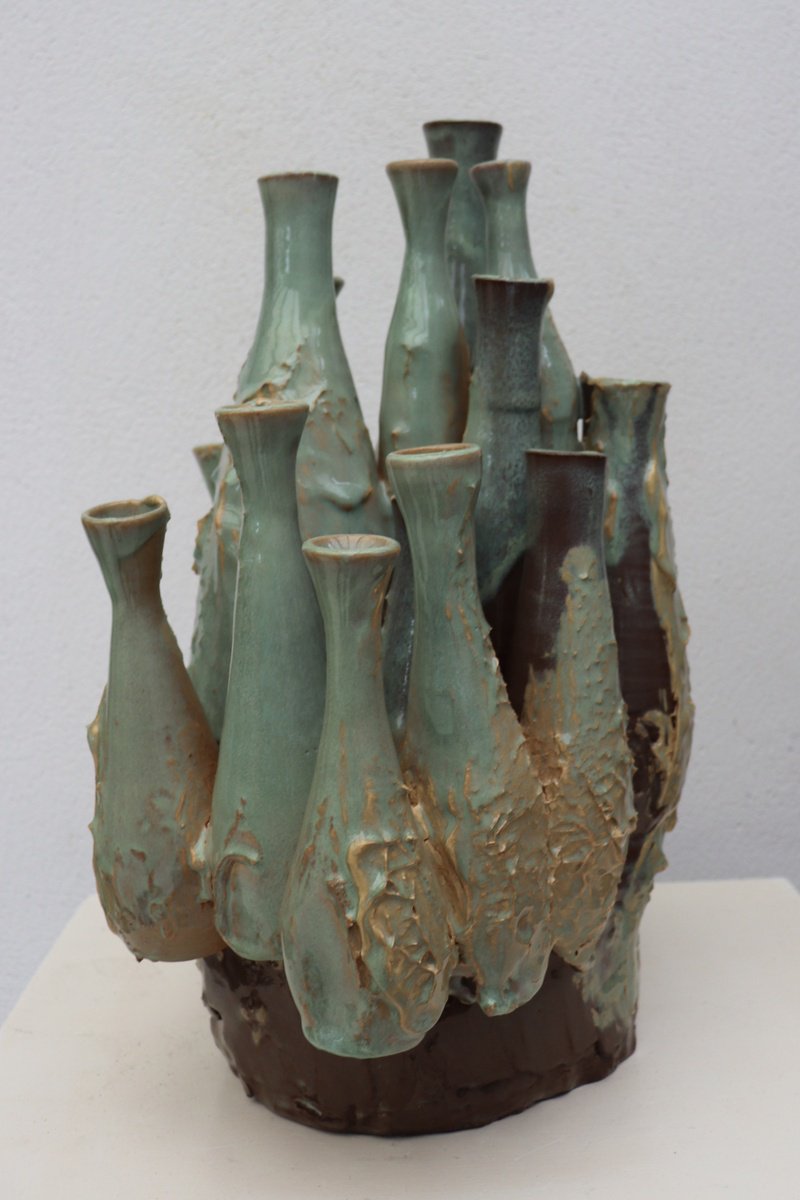 Geometric Abstract Clay Sculpture By Koen Lybaert, 12 X 17", Marsala Punic, Original Artwork