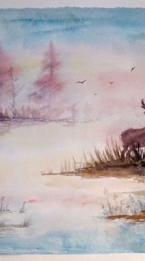 Landscape With A Deer by Yulia Schuster