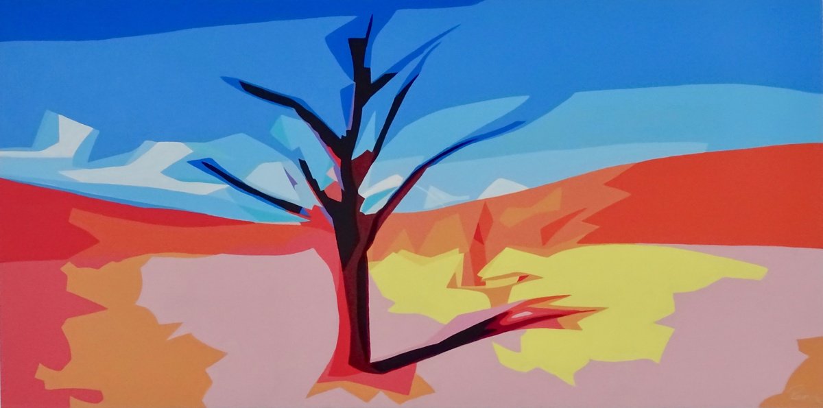 Urban And Pop Abstract Acrylic Painting By Penny Burton, 47 X 24", Tree, Original Artwork