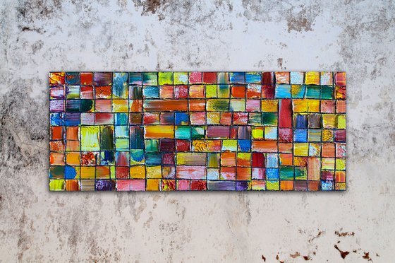 "Taste The Rainbow" - Original PMS Oil Painting On Reclaimed Wood - 28 x 12 inches