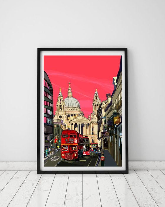 A3 St Paul's Cathedral (Pink), London Illustration Print