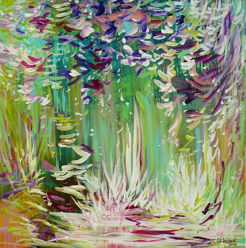 Abstract Floral Landscape. Floral Garden. Abstract Tropical Forest Original Painting on Canvas 51x51cm Modern Art by Sveta Osborne