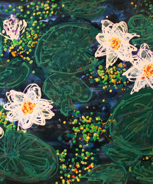 Night white nymphaea /  ORIGINAL PAINTING by Salana Art / Svetlana Samovarova