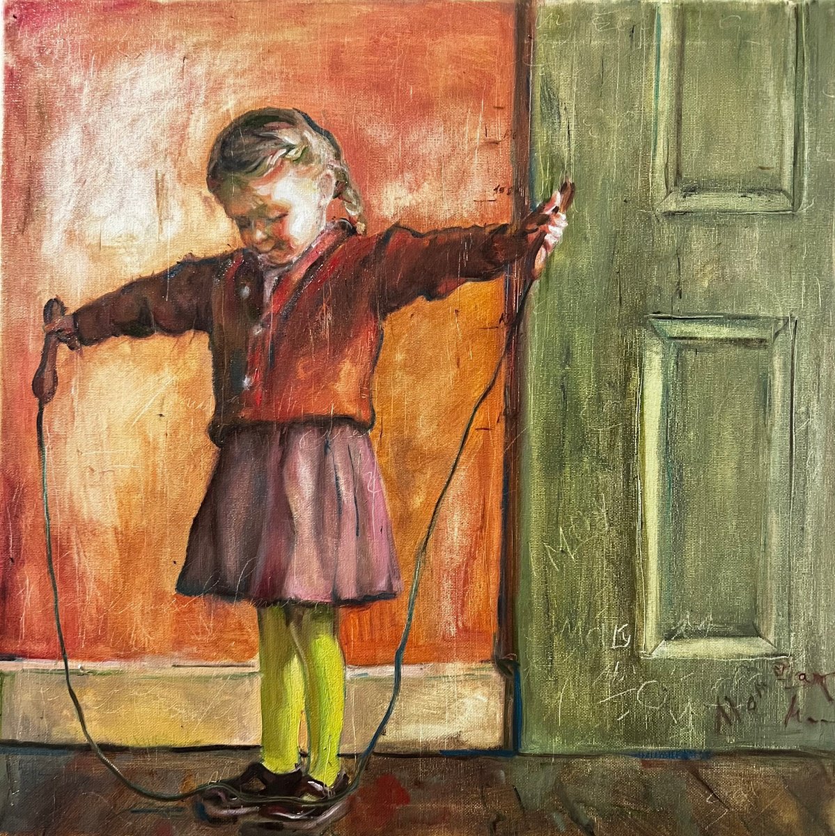 Impressionistic Portrait Oil Painting By Liubou Sas, 20 X 20", Something About Childhood 3, Original Artwork