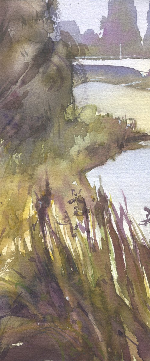 "A willow tree on Rusanivka channel" by Merite Watercolour