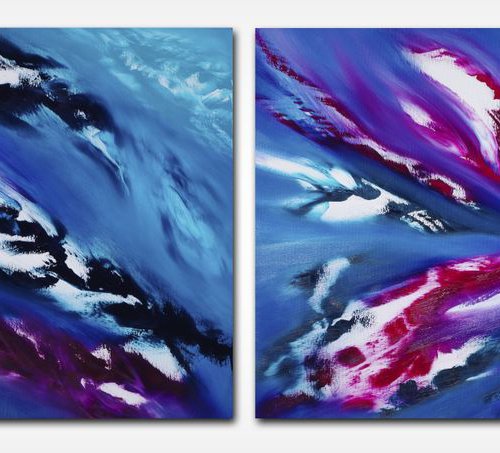 Blue Sky, Diptych, n° 2 Paintings, 200x70 cm by Davide De Palma
