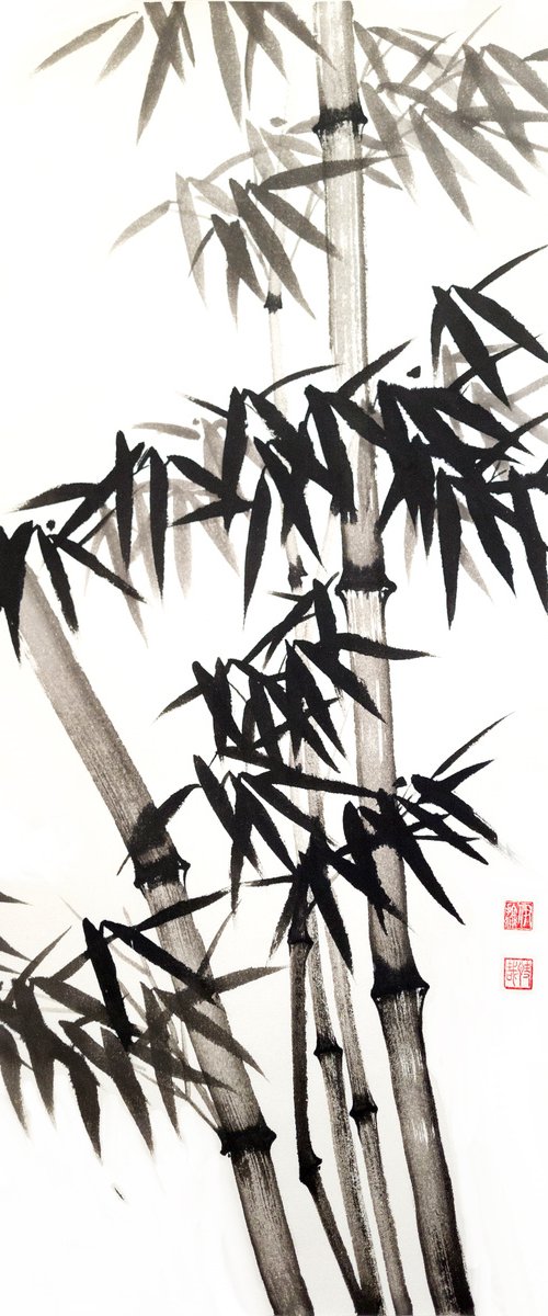 Ink monochromatic bamboo by Ilana Shechter