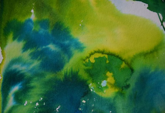 Abstract tropical trees original watercolor painting Spanish green forest