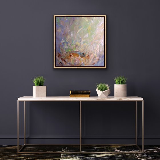 Flower original oil painting - Floral square canvas - Impasto painting for living room