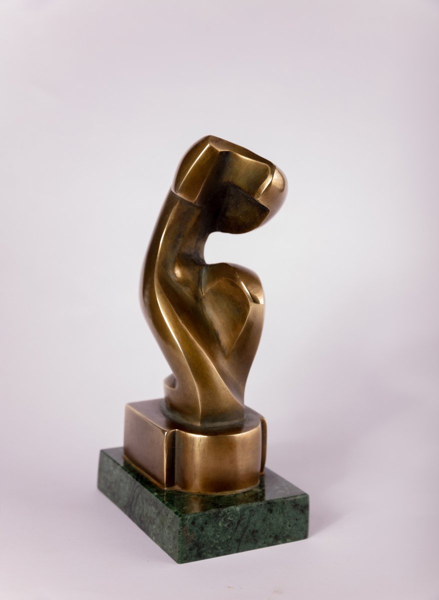 Abstract Bronze Sculpture By Mircea Puscas, 2 X 7", Torso Inclined, Original Artwork