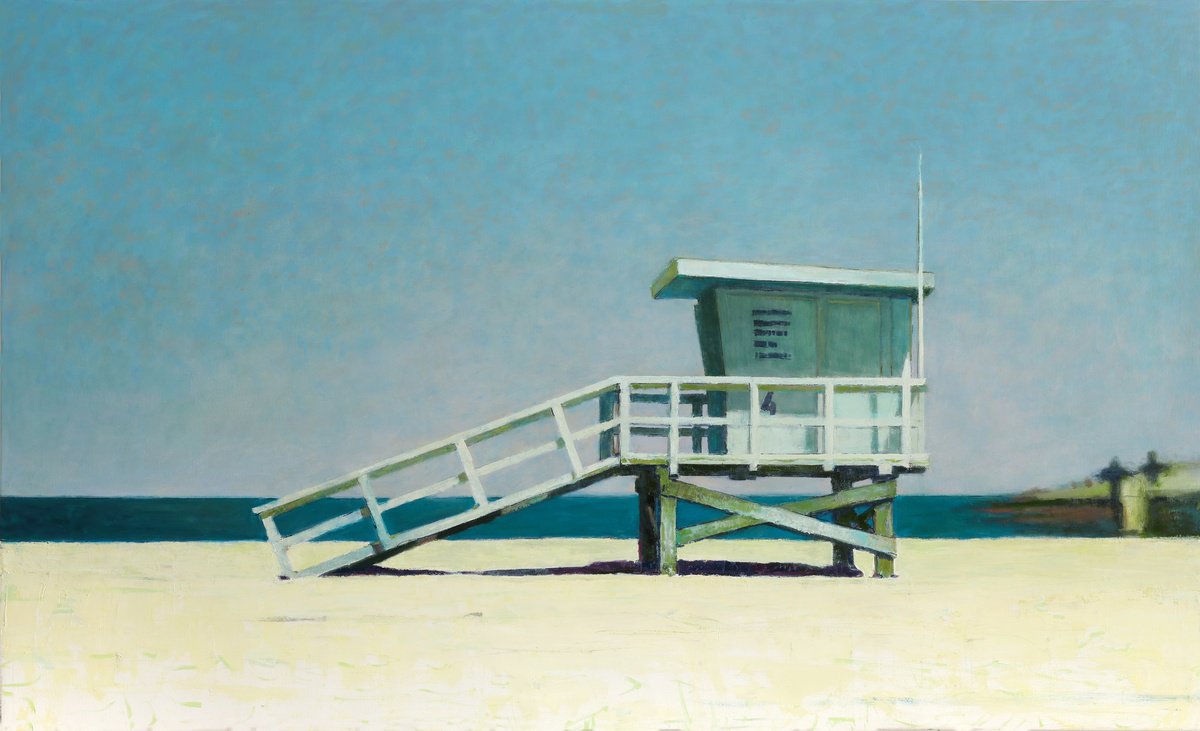 Impressionistic Landscape Oil Painting By Bo Kravchenko, 60 X 36, Lifeguard Tower, Original Artwork