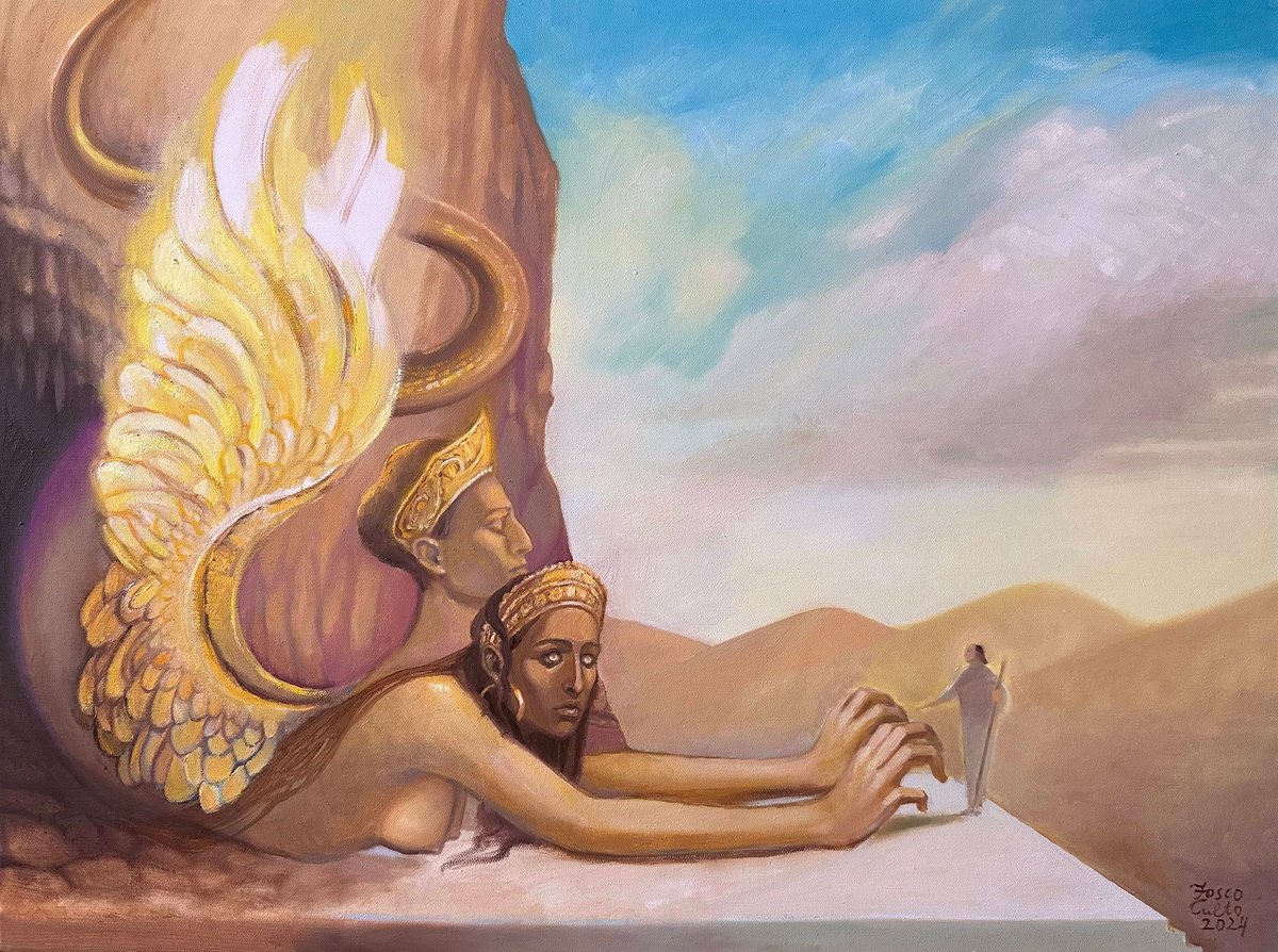 Surrealistic Portrait Oil Painting By Fosco Culto, 31 X 24, Two-Headed Lamia, Original Artwork