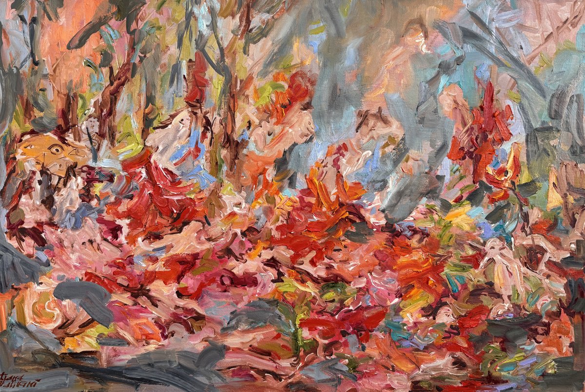 Abstract Oil Painting By Diana Malivani, 30 X 20, Poppies, Original Artwork