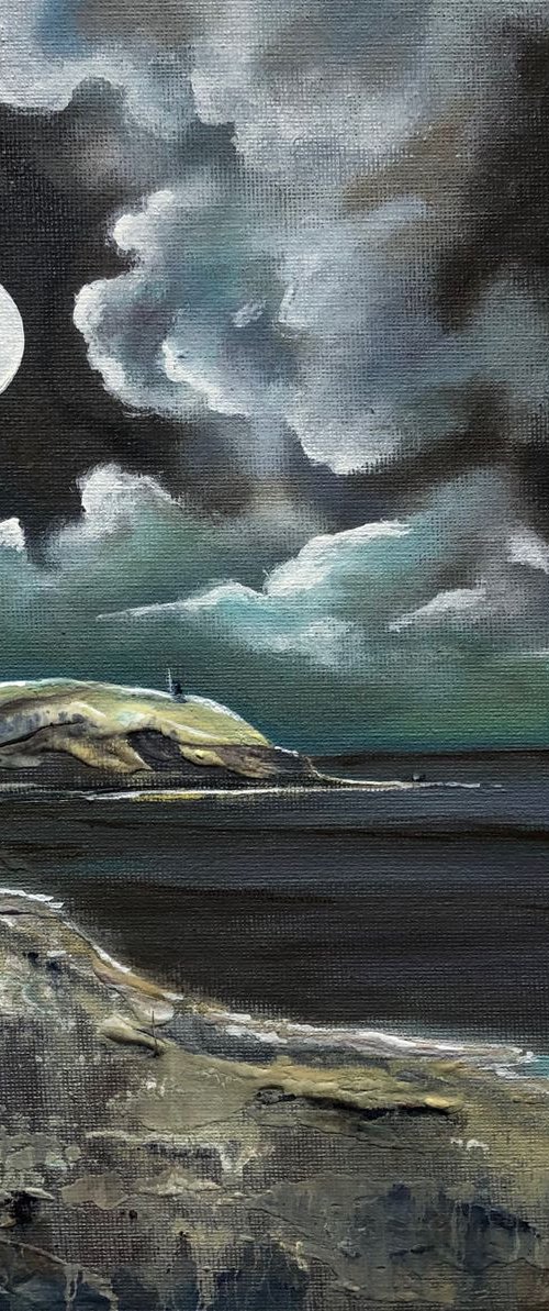 Full moon over Hengistbury Head by Marja Brown