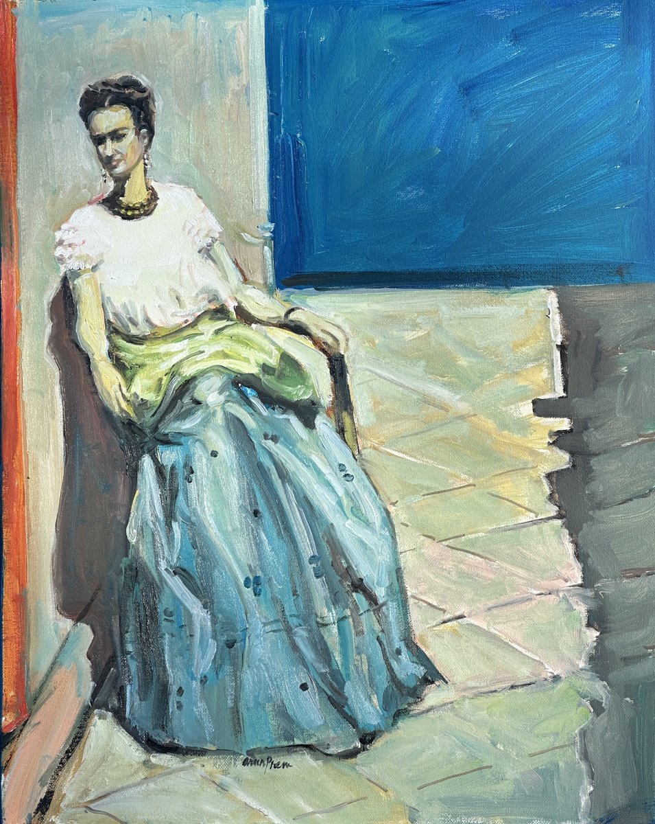 Expressive Portrait Oil Painting By Arun Prem, 16 X 20, Frida In Winter, Original Artwork