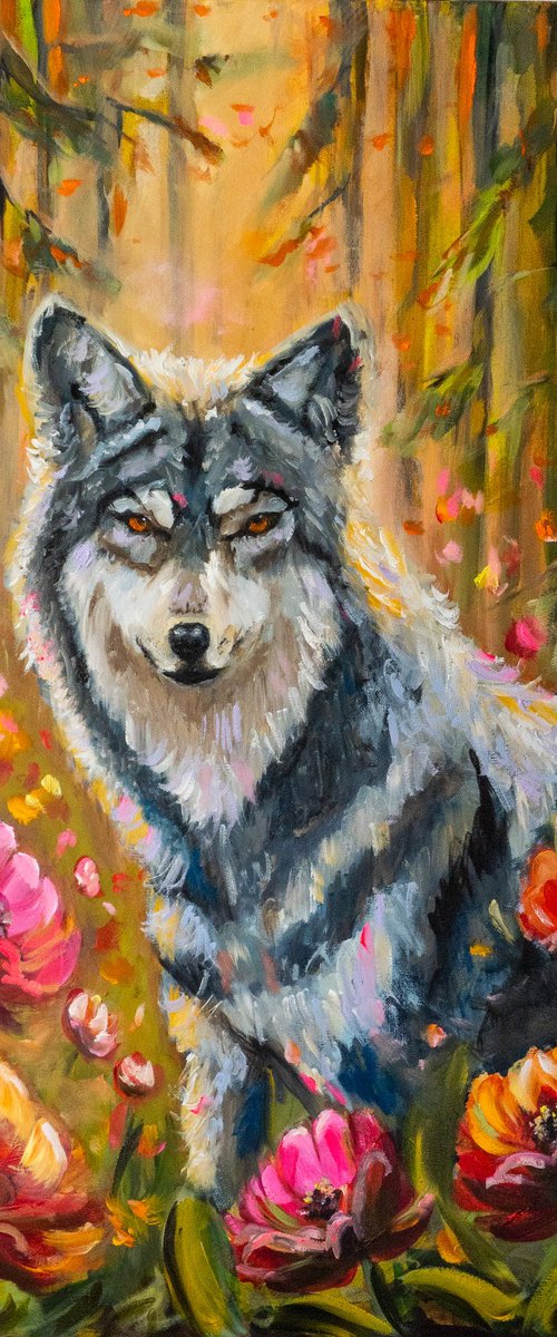 Wolf in Flowers by Natalia Kameneva