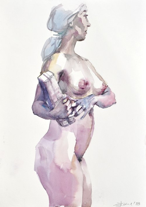 Nude with books by Goran Žigolić Watercolors