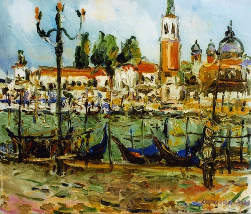 VENICE - Venetian landscape , original oil on canvas 62x73 by Karakhan