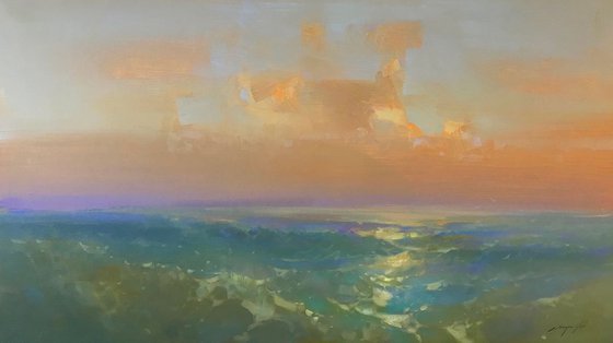 Sunset, Original oil painting, Handmade artwork, Large size, One of a kind Signed