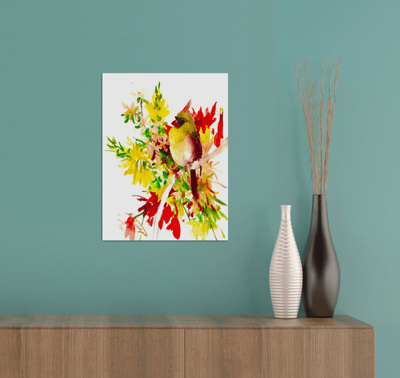 Cardinal Bird and flowers