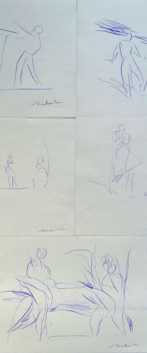 Five Family sketches, 21x29 cm - affordable & AF exclusive ! by Frederic Belaubre