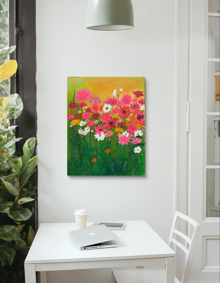 Impressionistic Botanical Acrylic Painting By Henrieta Angel, 16 X 20, Wild Dreams, Original Artwork