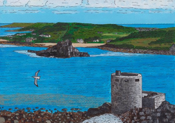 "Bryher and Hangmans Island from Cromwell's castle, Tresco, Isles of Scilly"