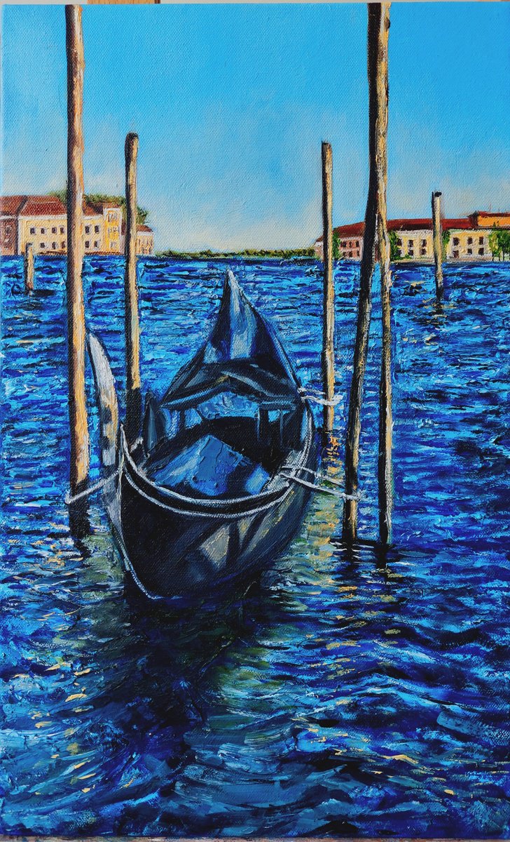 Expressive Landscape Oil Painting By Ira Whittaker, 12 X 19, Gondola In The Afternoon Light, Original Artwork