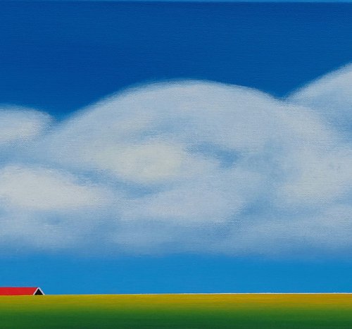 Dijklandschap (Red roofs, green dike) by Nelly van Nieuwenhuijzen